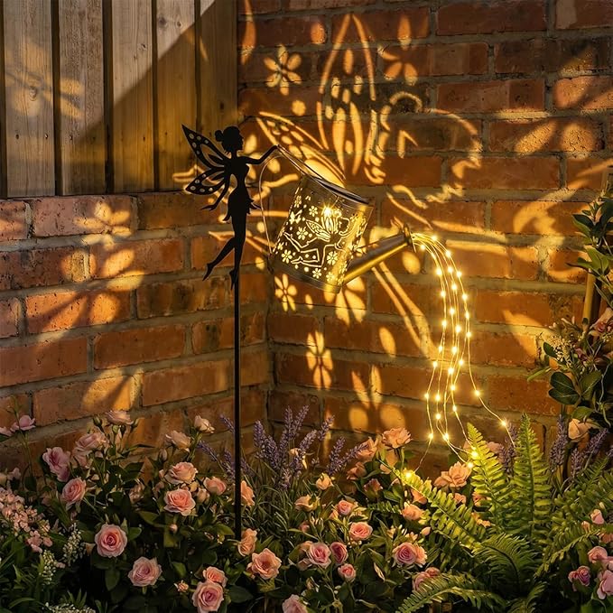 Solar Watering Can Light, Garden Fairy Stake Lights, Featuring Metal Silhouette Garden Stake, Mother's Gift for Women, Outdoor Garden Lawn Path Yard Decor