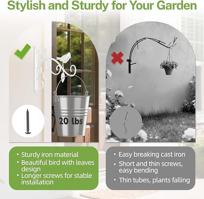 iDavosic.ly Plant Hangers Outdoor 2-Pack, 12 Inch Heavy Duty Iron Wall Brackets for Hanging Plants, Baskets, Bird Feeders, Lanterns, Wind Chimes, Indoor Metal Hooks for Garden Porch Patio, White