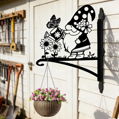 Rngmsi Gnome Plant Hangers Outdoor, Metal Wall Mounted Hanging Plant Bracket Outside, Flower Pot Bird Feeder Wind Chimes Hangers Decorations