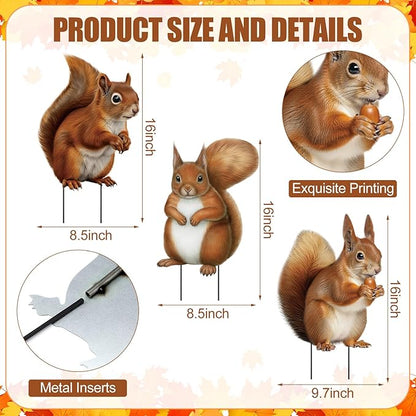 Silkfly 3 Pack Metal Squirrel Garden Stakes Spring Summer Outdoor Decorative Woodland Squirrel Figurine Statue for Garden Outside Yard Patio Lawn Outdoor Home Decorations