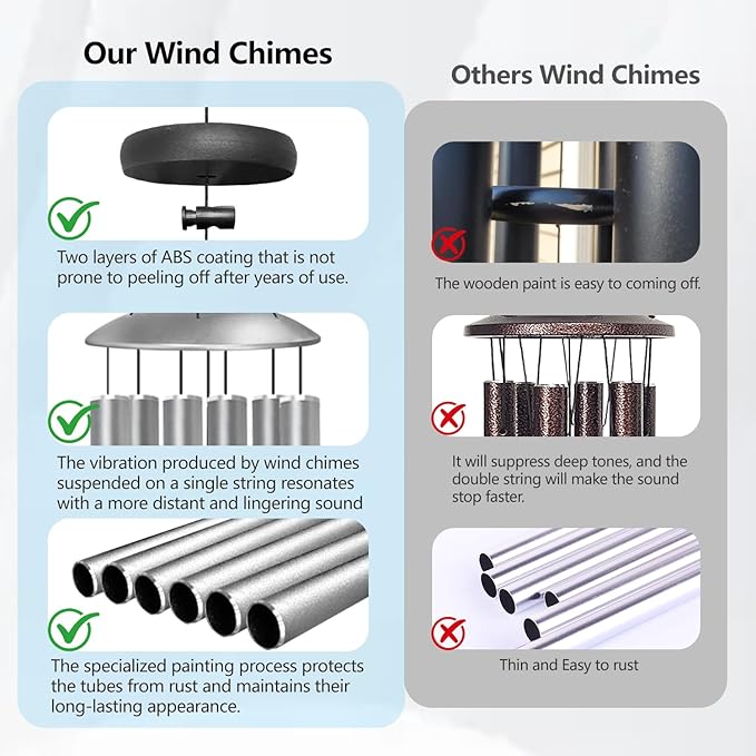 66" Wind Chimes for Outside Deep Tone - 6 Thicken Tubes Large Wind Chimes for Outdoor, Gifts for Valentines Day, Women, Mom, Grandma, Sympathy, Big Windchimes for Garden and Patio (Antique Silver)