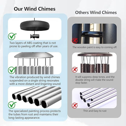 66" Wind Chimes for Outside Deep Tone - 6 Thicken Tubes Large Wind Chimes for Outdoor, Gifts for Valentines Day, Women, Mom, Grandma, Sympathy, Big Windchimes for Garden and Patio (Antique Silver)