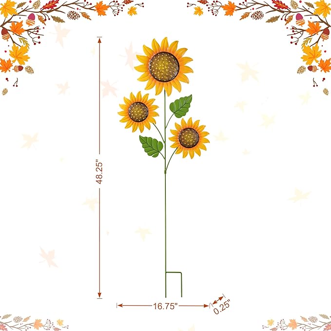 Glitzhome Thanksgiving Decorations Outdoor, 48" Metal Sunflower Yard Stake & Wall Hanging Sign for Happy Thanksgiving Autumn Fall Outdoor Decorations