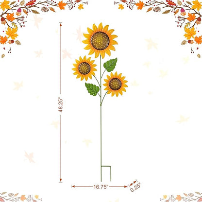 Glitzhome Thanksgiving Decorations Outdoor, 48" Metal Sunflower Yard Stake & Wall Hanging Sign for Happy Thanksgiving Autumn Fall Outdoor Decorations
