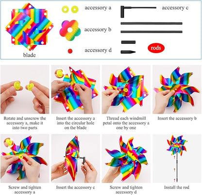 6Pcs Sparkly Pinwheels for Yard and Garden, Reflective Colorful Wind Spinners Yard Decorations Outdoor Windmill, 9.5in Garden Pinwheels to Scare Birds