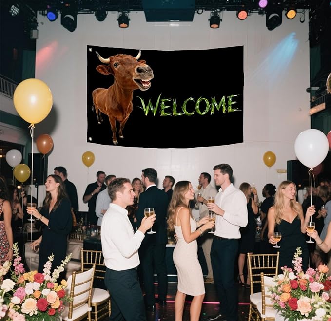 Cattle Welcome Flag 2X3FT, Farm House Flags, Cow Meme Banner,Both Sides Printed, Men Women Banner,Vibrant Colors, Double Stitched with 2 Brass Grommets, Bar Garden Street Decoration, GYM, Office Decor,Indoor Outdoor Use,Gifts. (Cattle, 2x3ft)