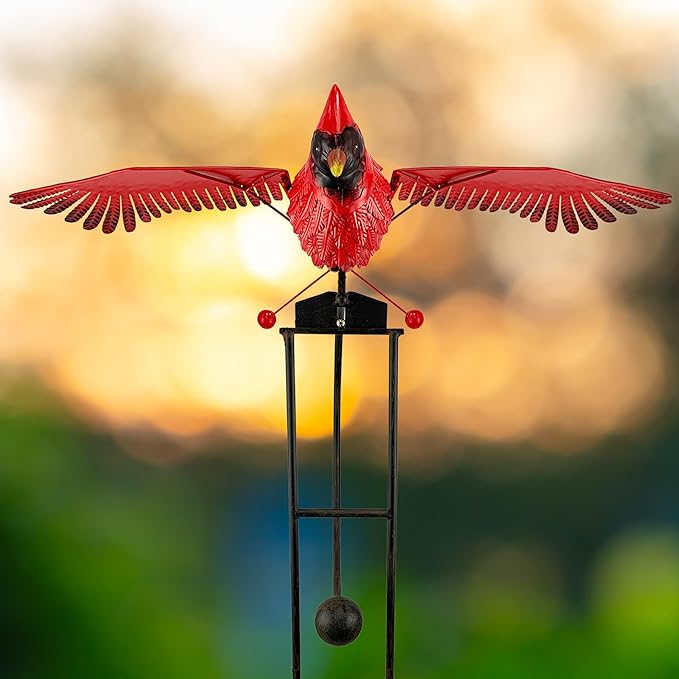 Red Carpet Studios Garden Stake Yard Art Metal and Glass Balance Rocker with Heavy Duty Stake, 4.5 Feet Tall, Cardinal