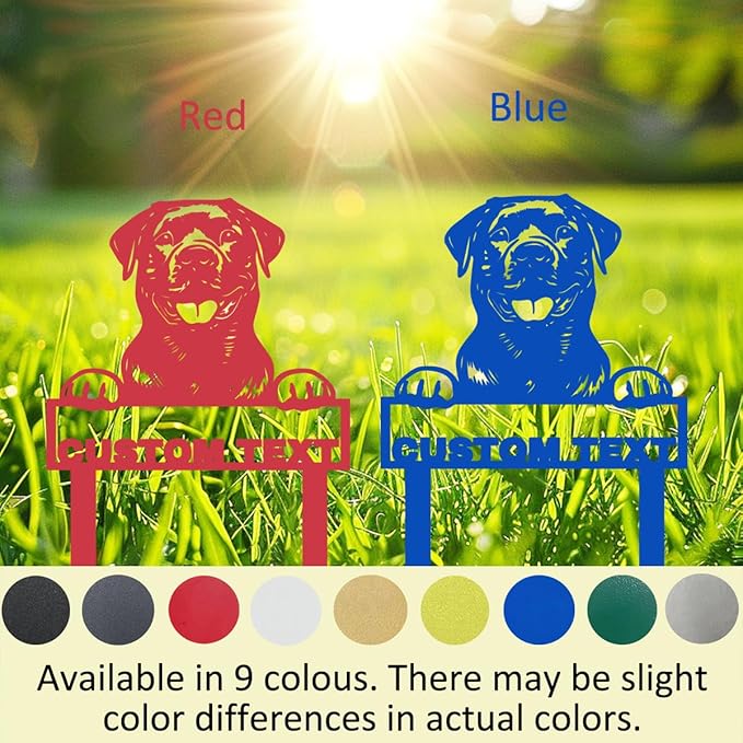 Custom Rottweiler Dog Garden Sign with Stakes, Persnalized Funny Dogs Yard Stake Metal Welcome Sign for Outdoor, Customized Patio Lawn Art Dog House Name Plaque Gardening Signs for Pet