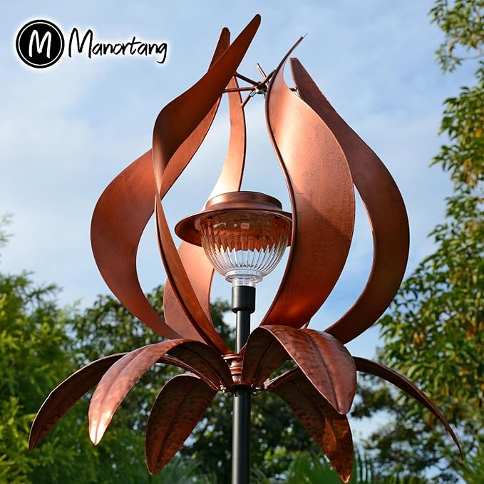 Solar Wind Spinner Outdoor Metal 83 Inch Windmill for Yard Garden Patio Decor Christmas Metal Yard Art Garden Easter Outdoor Decors Large Landscape Light with Shepherd Hooks Coconut Baskets