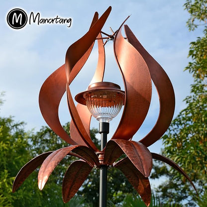 Solar Wind Spinner Outdoor Metal 83 Inch Windmill for Yard Garden Patio Decor Christmas Metal Yard Art Garden Easter Outdoor Decors Large Landscape Light with Shepherd Hooks Coconut Baskets