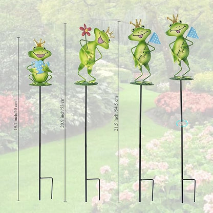 3 Pack Metal Garden Stakes, 14.2" Frog Garden Stakes for Spring Decor, Metal Yard Art for Outdoor & Outside Lawn Patio Pathway Decoration