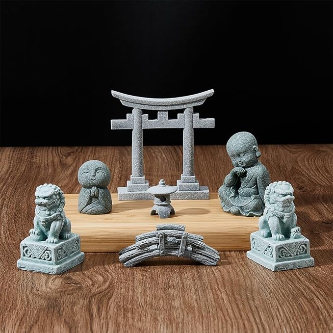 SUPERFIDINGS 7 Styles Pagoda Lion Garden Statue Japanese Pagoda Torii Gate Stone Footbridge Figurines for Landscape Balcony Garden Patio Porch Yard Art Ornament
