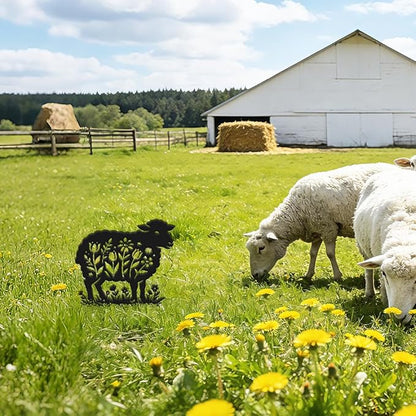 SUPERDANT 1Pc Large Metal Sheep Lawn Ornament Decorative Garden Yard Stakes Sign Black Iron Flower Cutout Animal Silhouette For Outside Farm Pathway Farmhouse Decoration Gift