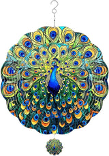 GENANY Peacock Hanging Wind Spinners for Women Men, 12 Inch Metal 3D, Stainless Steel Hanging Wind Catchers Sculpture for Outside, Spring Decoration Garden, Unique Gift