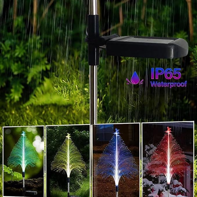 Solar Christmas Tree Lights, Christmas Decorations Outdoor, with 7 Color Changing Jellyfish Lights, Waterproof Solar Powered Christmas Tree for Outdoor Garden Pathway Xmas Decor（2 Pack