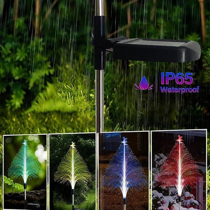 Solar Christmas Tree Lights, Christmas Decorations Outdoor, with 7 Color Changing Jellyfish Lights, Waterproof Solar Powered Christmas Tree for Outdoor Garden Pathway Xmas Decor（2 Pack