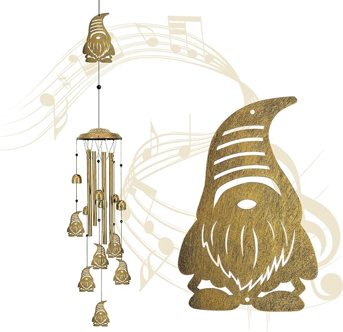 Wind Chimes for Outside Deep Tone - Cute Gnome Memorial Wind Chime Outdoors, Aluminum Tube Windchime with S Hook, Sympathy Wind Spinner Tree Ornaments, Patio Garden Decor, Housewarming Gifts
