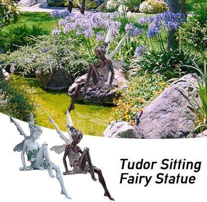 Fairy Garden Figurines Outdoor,Sitting Fairy Statues,Resin Garden Sculptures & Statues,Angel Figurines for Outside(White)