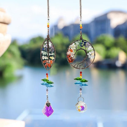 MrMrKura Tree of Life Crystal Suncatcher for Window Hanging, 3 Pieces Rainbow Maker with Prisms Decorative Sun Catcher Crystals Ornament for Indoor Home Decor