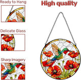 GENANY Hummingbird Stained Glass Window Hanging, Memorial Sun Catcher with Metal Chain and Hook, Spring Ornament Gifts for Women Men, Spring Home Decorations, Bird Themed Housewarming Gifts