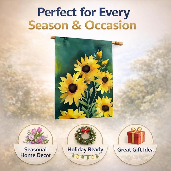 Caroline's Treasures Kentucky Goldenrod in Watercolor House Flag Large Porch Sleeve Pole Decorative Outside Yard Banner Artwork Wall Hanging, Polyester, House Size, Multicolor