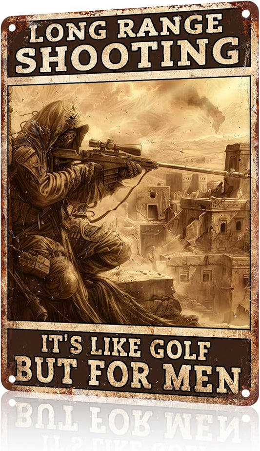 Long Range Shooting It's Like Golf But For Men Home Decor Retro Metal Tin Sign 8x12 inch