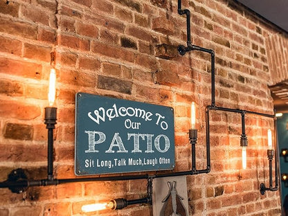 Welcome to Our Patio Sign Backyard Accessories Decor Outdoor, Vintage Aluminum Metal Signs Farmhouse Home Wall Decorations 8" x 12"