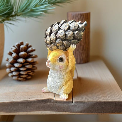 Squirrel Garden Statue with Pine Cone, Resin Figurine for Indoor Outdoor Decor, Whimsical Animal Ornament for Home, Patio, Yard