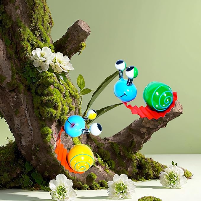 4 Pack Metal Cute Snails Yard Art Handcrafted Garden Decor Outdoor Decorations Set for Outside Patio Lawn Garden Courtyard Indoor Home Wall Decorative Ornaments (Yellow, Orange, Red, Green)