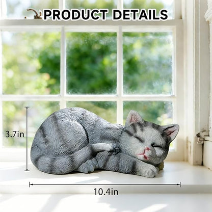 Garden Outdoor Decor Cats Statue, Sleeping Cat Figurines Garden Statues & Sculpture Decor for Patio, Porch and Lawn, Cat Memorial Stone Gifts for Lover and Womens Grey