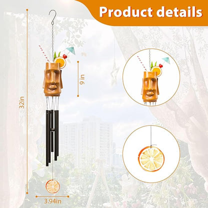 MUMTOP Wind Chimes for Outside Clearance - Garden Wind Chimes with Resin Face Cup Cocktail, 32 Inch Tropical Metal Windchimes for Patio Outdoor Porch Yard Decor Gifts(Orange)