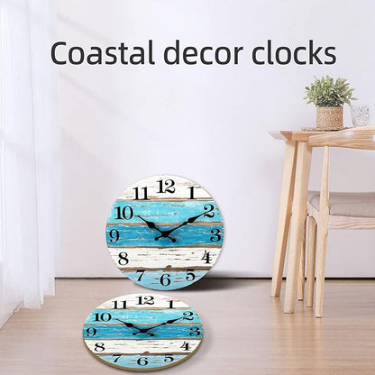CHYLIN 16 Inch Wall Clock, Large Clocks for Patio, Pool Beach House Decor Tropical Clocks for Walls, Nautical Coastal Themed Blue Clock for Lake House, Bathroom, Living Room, Kitchen (16")