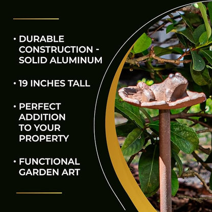Carvers Olde Iron Decorative Garden Hose Guide Stake – 19" Solid Aluminum Heavy Duty Hose Protector for Landscaping, Flower Beds & Yard Edging - Frog