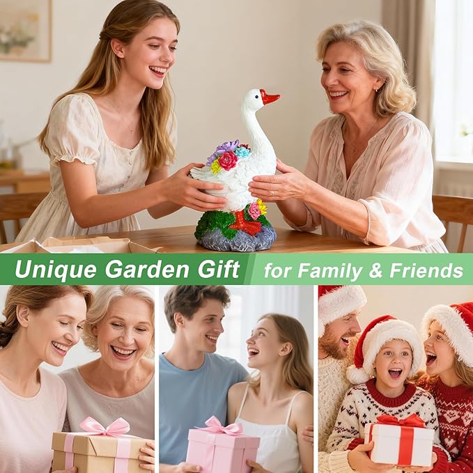 ZFNN Garden Goose Statue with Solar Succulent Lights, Outdoor Porch Goose Decor, Waterproof Figurine Lights for Yard Lawn Patio Balcony, Unique Gifts for Mom, Garden Lovers, Grandma