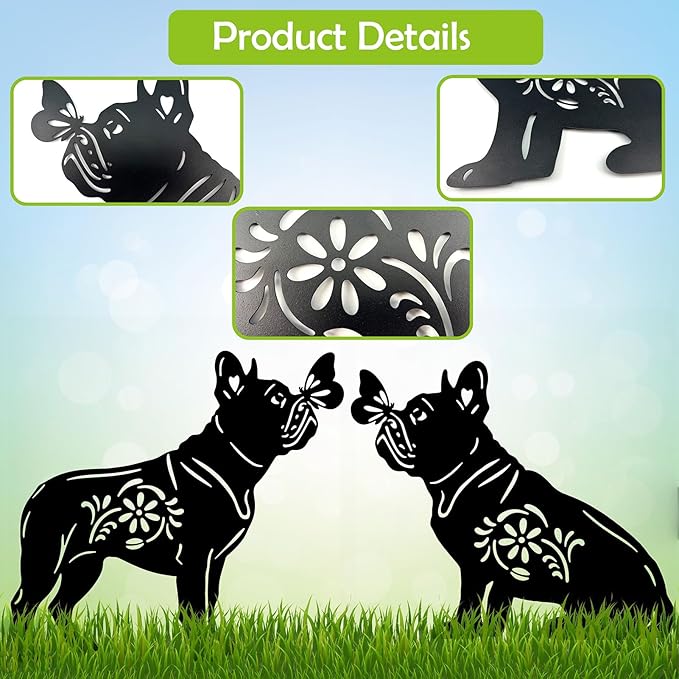 GDNSFIT Bulldog Dog Metal Decor for Outside,Garden Stakes Decorative Dog Gifts for Women/Men,Black Silhouette Statues for Yard Ornaments,Lawn, Patio, Pathway,Outdoor Garden Decor