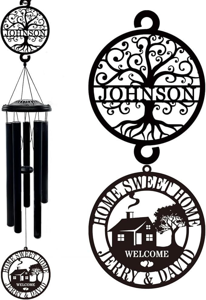 Personalized House Warming Gifts New Home, 37" Black Wind Chimes Housewarming Gifts, New Home Gift Ideas for Women Men Homeowners Couples Family Friends,Outdoor Decor for Patio,Garden,Yard