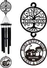 Personalized House Warming Gifts New Home, 37" Black Wind Chimes Housewarming Gifts, New Home Gift Ideas for Women Men Homeowners Couples Family Friends,Outdoor Decor for Patio,Garden,Yard