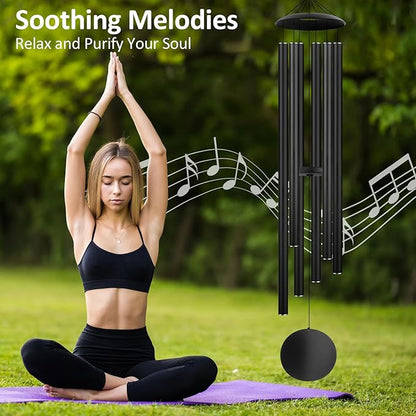 54" Large Wind Chimes for Outside Deep Tone - Gift Box Packaged, Soothing Windchimes Outdoors with 6 Thickened Aluminum Tubes for Garden Decor, Gifts for Parents, Friends and Loved Ones (Black)