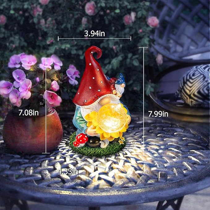 Solar Gnomes Garden Decor Outdoor Statues, Christmas Gnomes Gardening Gifts for Women Mom, Gnomes Decorations for Yard with Sunflower Decor Solar Lights for Outside, Patio, Lawn, Porch Decor