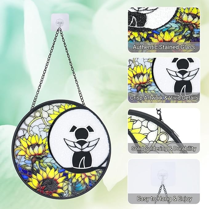 Stained Glass Window Hanging - 6.3 Inch Dog Memorial Suncatcher, Dog Ornament for Window Home Door Wall Garden Outdoor in Loving Memory for Loss, Loss of Dog Sympathy Gifts for Adults Women Men