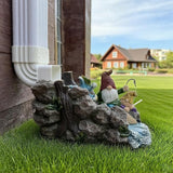 Gutter Downspout Extension Decoration Splash Block Gnome Outdoor Statues Garden Decor, 11.6" L x 6.9" W Larger Dwarf Gutter Downspout Garden Elf Sculpture Rain Concrete Pond Accessory, Gift for Mom