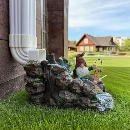 Gutter Downspout Extension Decoration Splash Block Gnome Outdoor Statues Garden Decor, 11.6" L x 6.9" W Larger Dwarf Gutter Downspout Garden Elf Sculpture Rain Concrete Pond Accessory, Gift for Mom