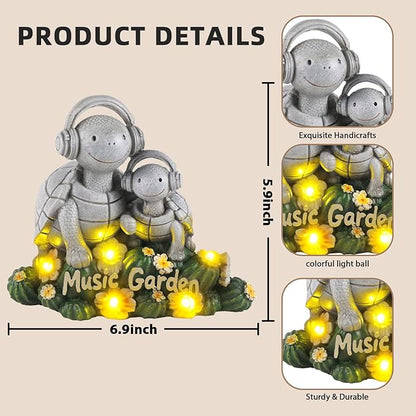 Solar Garden Turtle Statue 5.9"with Headphones,Solar Statue with 5 LED Lights,Anti-Fade Stone Texture Turtle Gifts for Women Men Mom Dad,Unique Resin Lawn Ornaments for Patio Yard Lawn Balcony