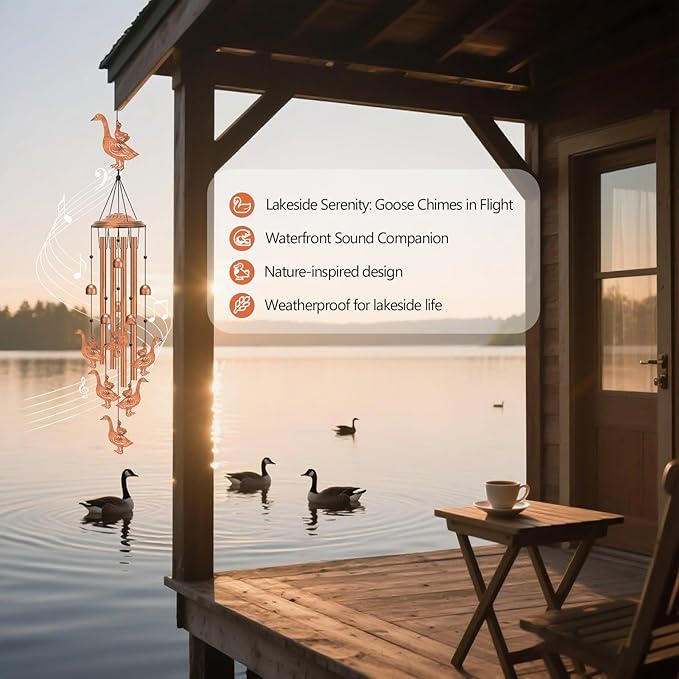 Wind Chimes Outdoor - Mother & Baby Geese Windchime with 4 Aluminum Tubes,Weatherproof Metal Wind Chime for Garden Decor Patio Yard, Goose Gift for Thanksgiving, Christmas, Festival