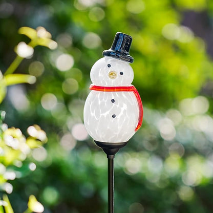 Solar Powered Garden Stake Lights Outdoor, Cute Animal Outdoor Figurine Lights Ornament Statue Decor for Pathway, Patio, Black Snowman.