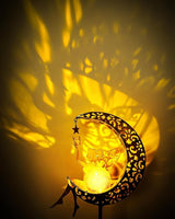 Vuees Solar Garden Statues Outdoor Decor, Fairy Moon Figurine Light Stake, Housewarming Ornament for Patio, Lawn, Yard, Pathway - Unique Gift Ideas for Gardening Mom Grandma