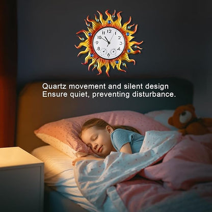 Outdoor Clock Thermometer Combo, Sun Outdoor Wall Clock, Silent Non-Ticking Outdoor Clocks Waterproof for Patio, Garden