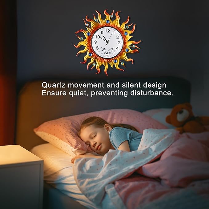 shumi Sun Outdoor Clock, Wall Clock with Temperature Waterproof, Silent Non-Ticking Outside Clocks for Patio Garden Pool Living Room Home