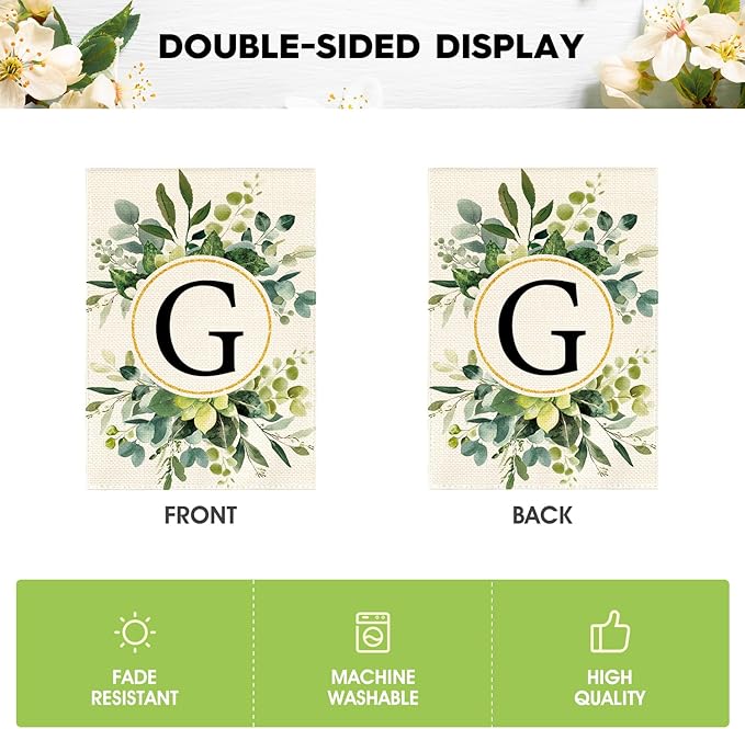 AVOIN colorlife Monogram Letter G Floral Garden Flag 12x18 Inch Double Sided Outside, Family Last Name Initial Yard Outdoor Decoration