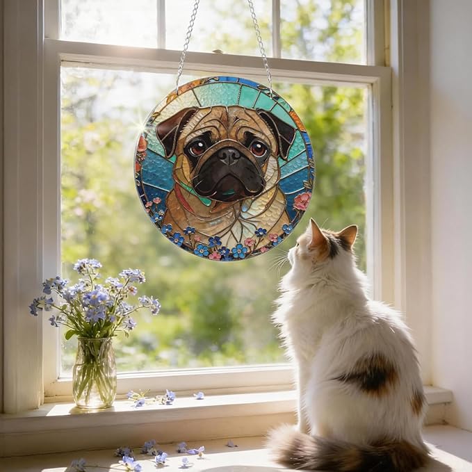Dog Acrylic Suncatcher, Artistic Colorful Acrylic Suncatcher, Indoor Window Wall Art, Hand-Painted Sun Catcher Garden Hangings, Animal Lover Home Decor, Housewarming Gift, Dog Mom Gift